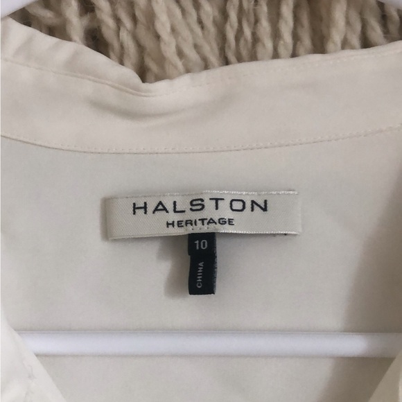 Halston Heritage Tunic Shirt Dress Silk Blend Tie Wrist Cream Size 10 - Picture 4 of 6